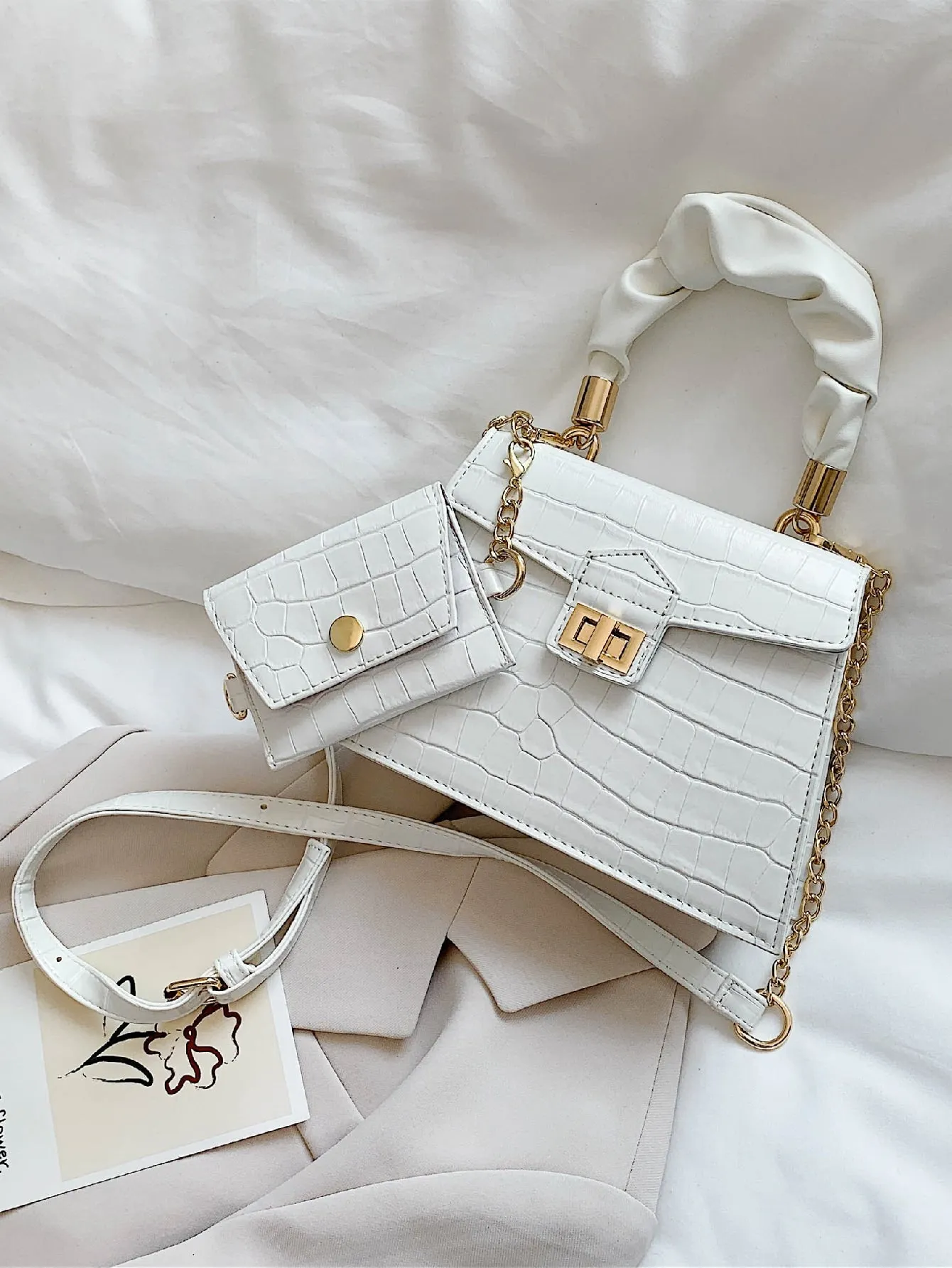 2pcs Croc Embossed Bag Set