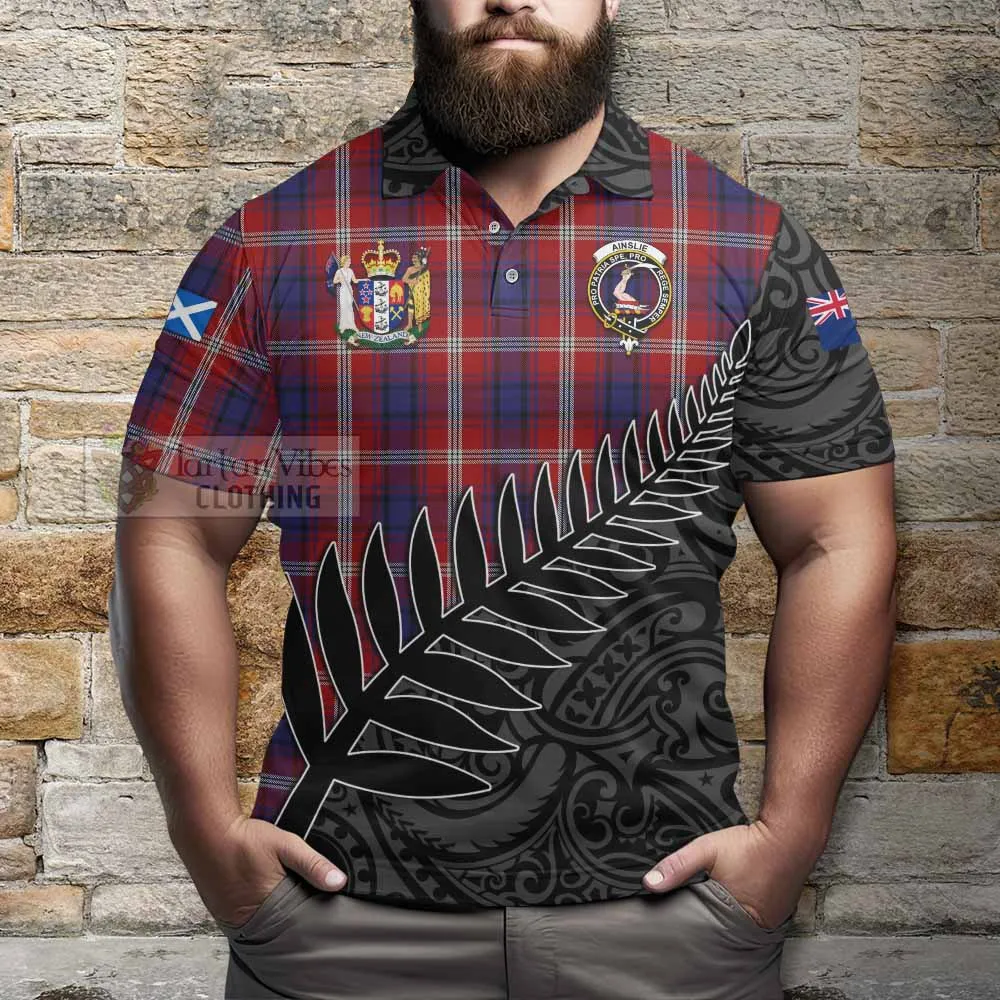 Ainslie Crest Tartan Polo Shirt with New Zealand Silver Fern Half Style