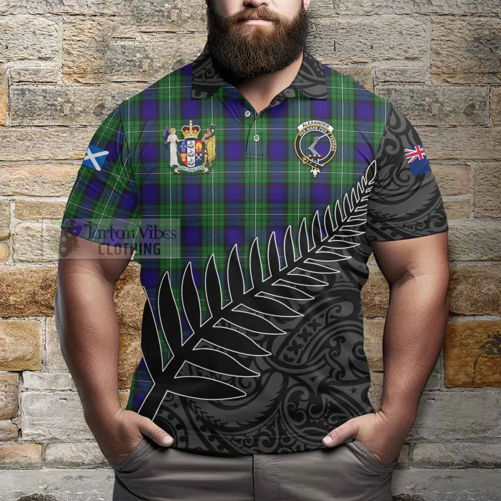 Alexander Crest Tartan Polo Shirt with New Zealand Silver Fern Half Style