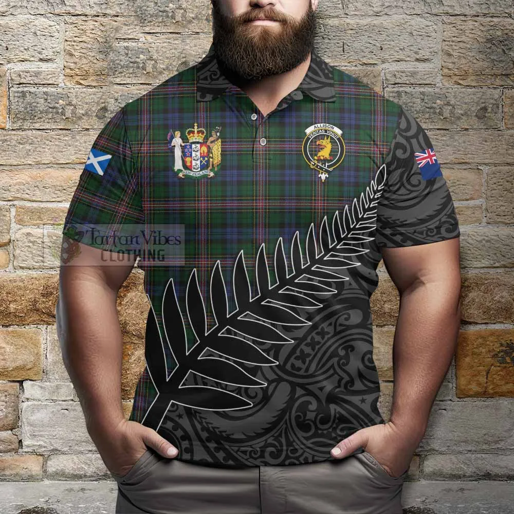 Allison Crest Tartan Polo Shirt with New Zealand Silver Fern Half Style