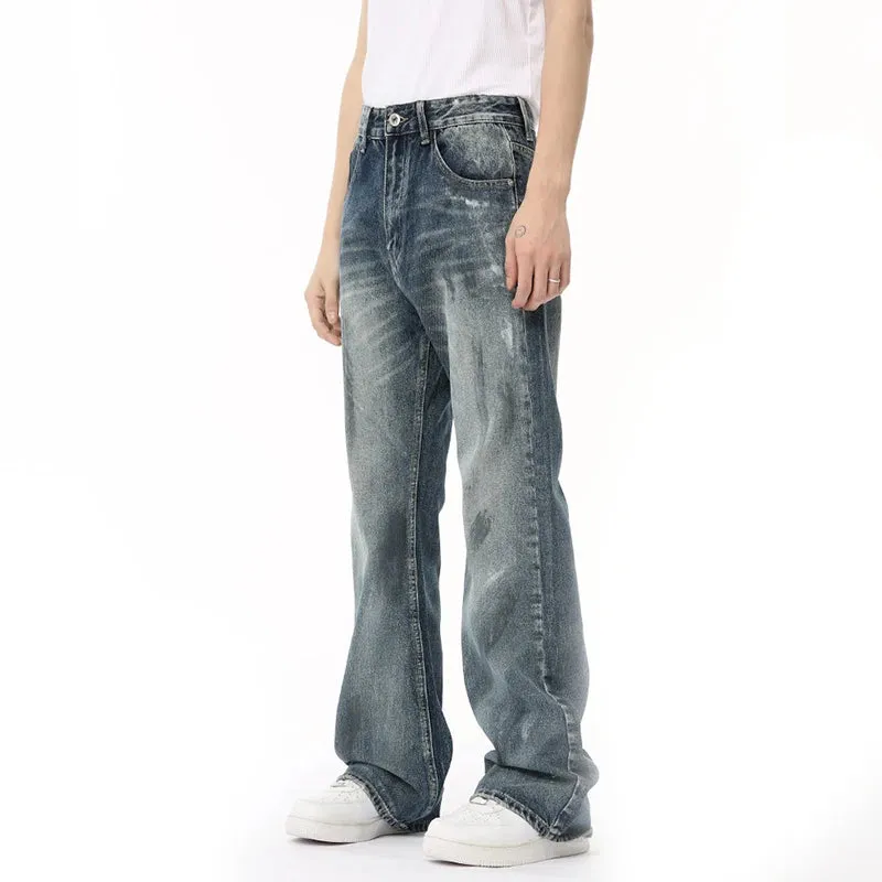 American Style Male Denim Pants New Worn-out Vintage Boot Cut Loose Casual Straight Leg Men's Jeans Summer 9C6671