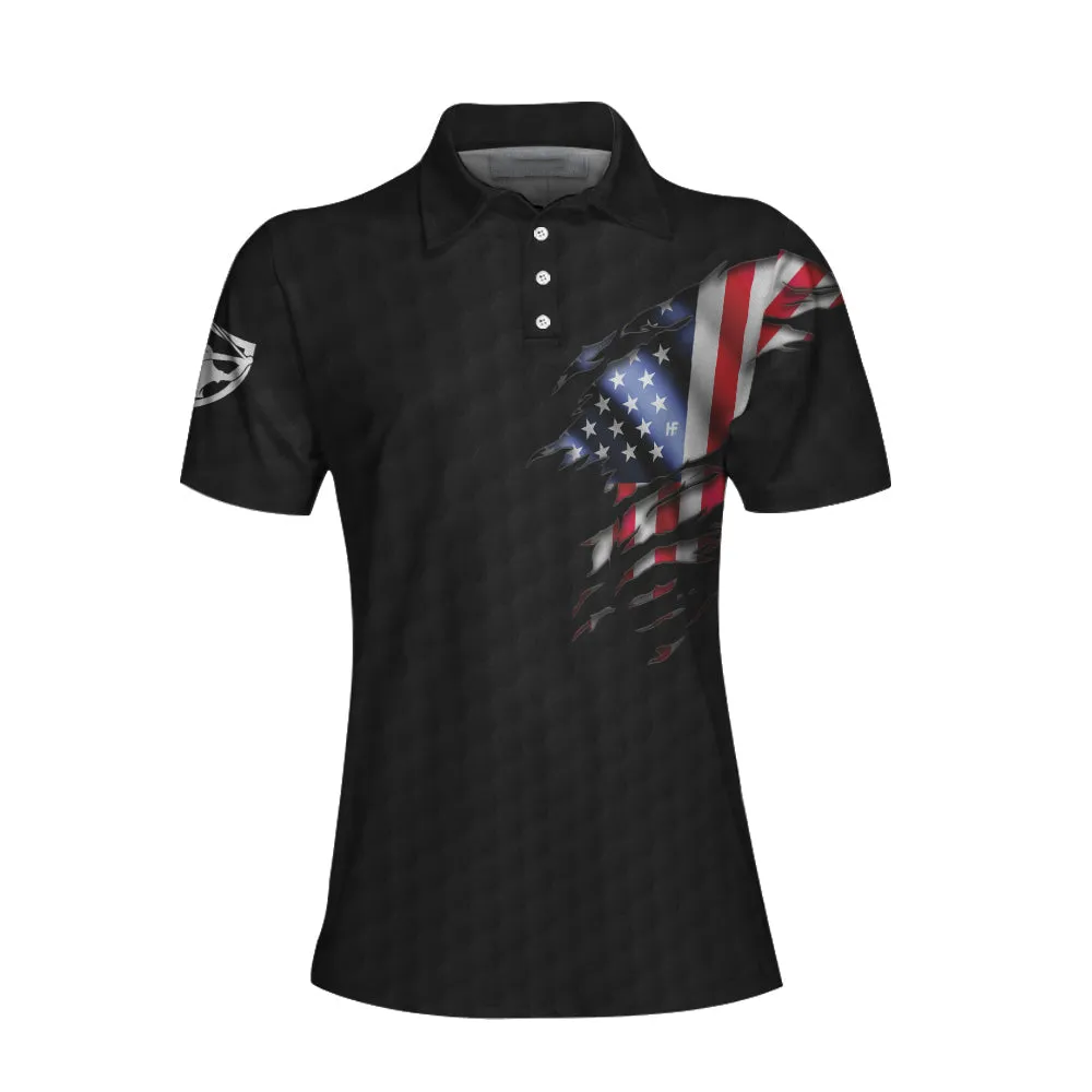 American Women Golfer Black Version Golf Short Sleeve Women Polo Shirt, American Flag Ladies Golf Shirt Coolspod