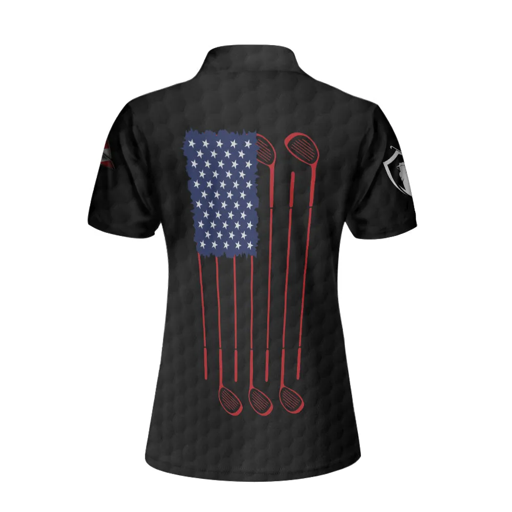 American Women Golfer Black Version Golf Short Sleeve Women Polo Shirt, American Flag Ladies Golf Shirt Coolspod