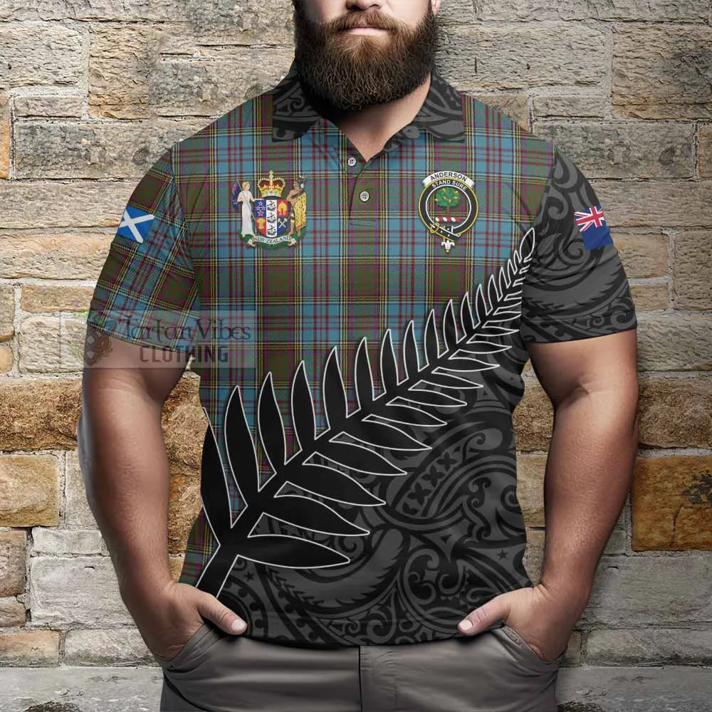 Anderson Crest Tartan Polo Shirt with New Zealand Silver Fern Half Style