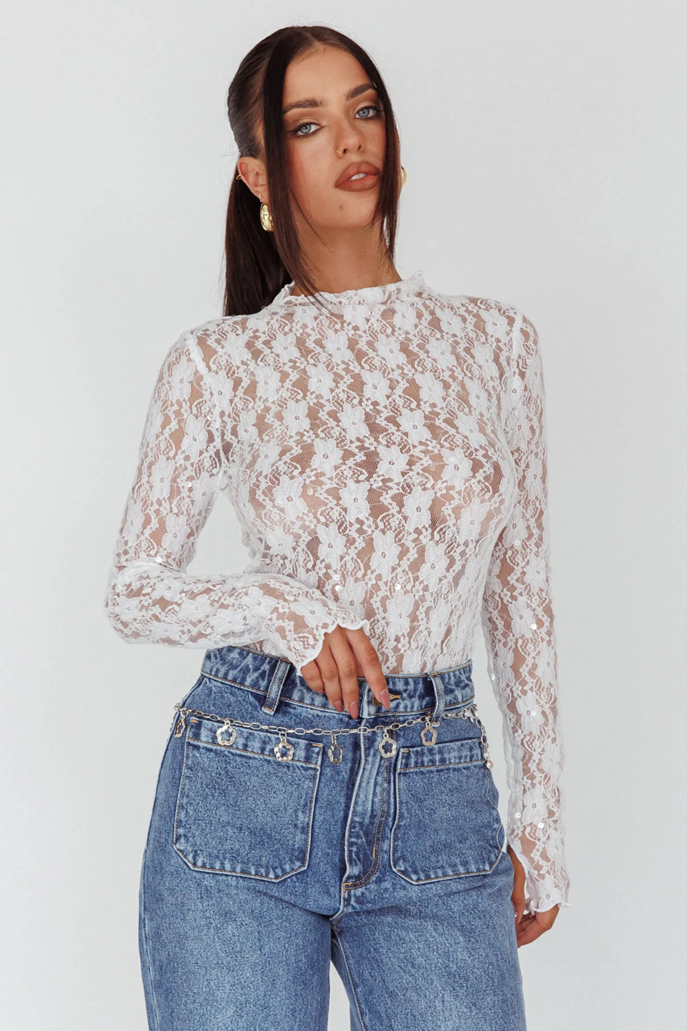 Angel Baby Long Sleeve Lace Top White