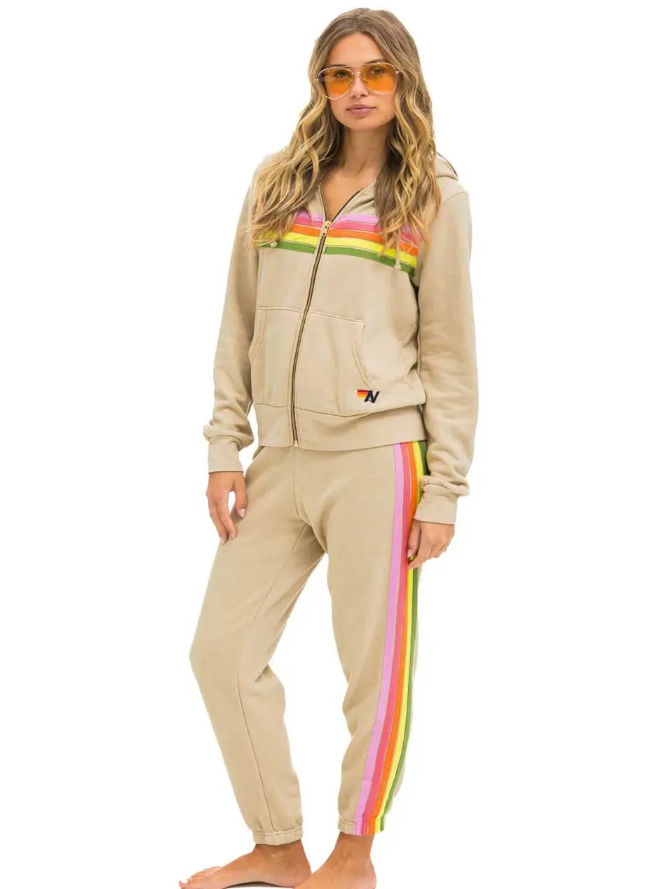 Aviator Nation Women's 5 Stripe Sweatpants - Sand Tan Pink Green