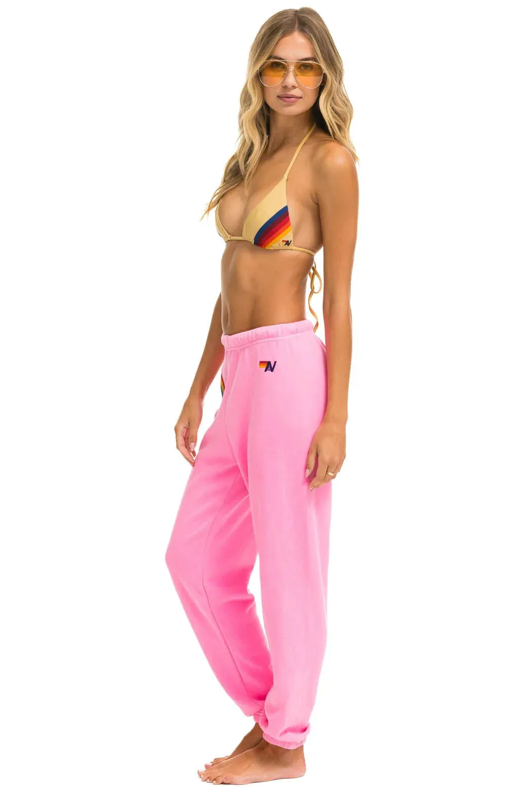 Aviator Nation Women's Rainbow Embroidery Sweatpants - Neon Pink