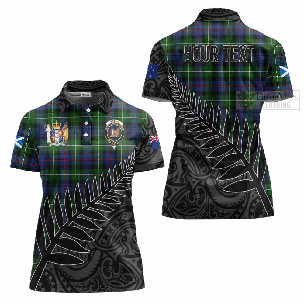 Baillie (Bailey) Crest Tartan Women's Polo Shirt with New Zealand Silver Fern Half Style