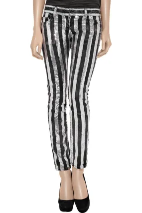 Balmain - Black and Silver Embellished  Striped Jeans - FR 40