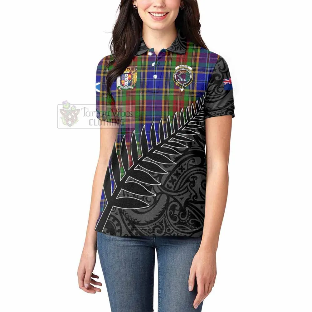 Beattie (Beatty) Crest Tartan Women's Polo Shirt with New Zealand Silver Fern Half Style