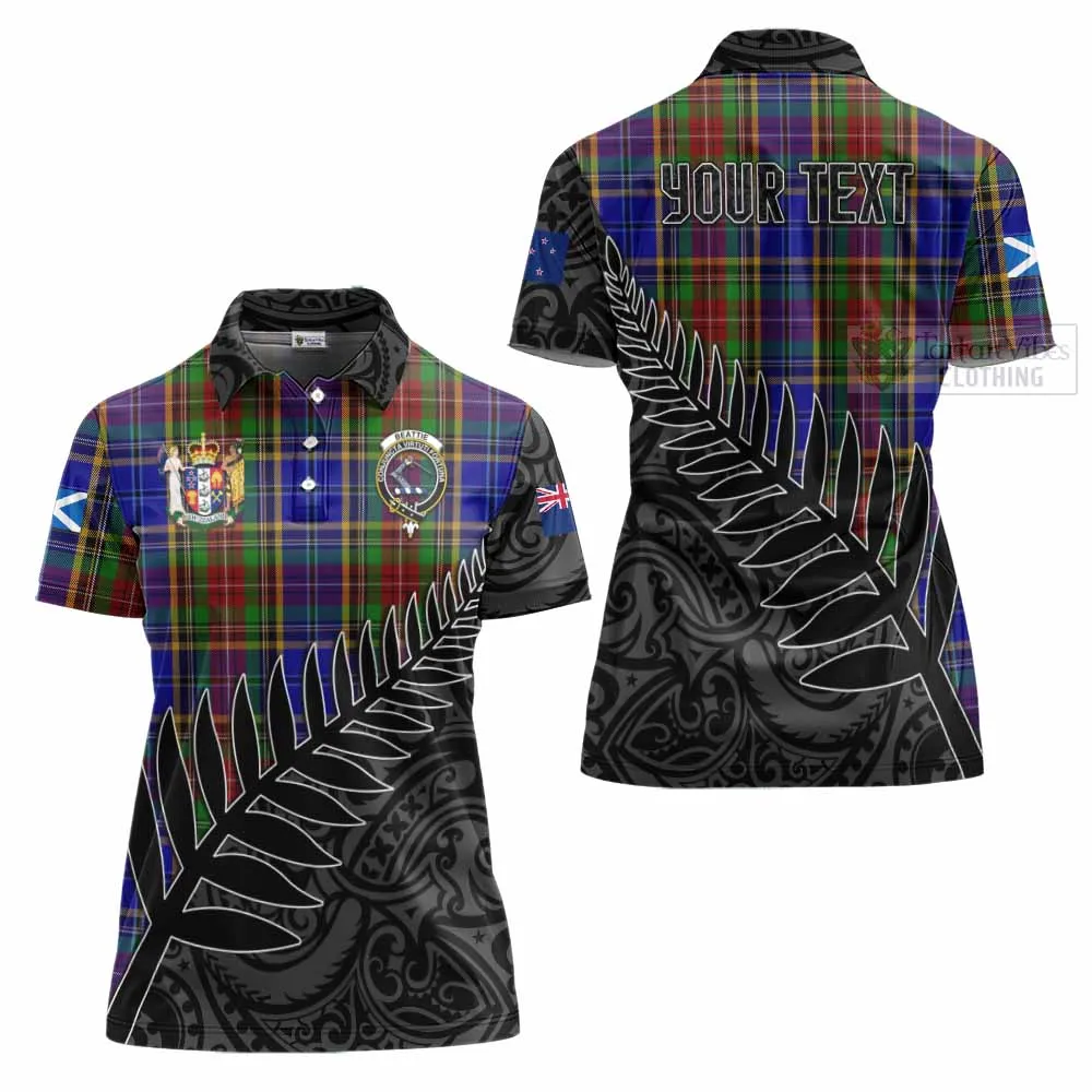 Beattie (Beatty) Crest Tartan Women's Polo Shirt with New Zealand Silver Fern Half Style