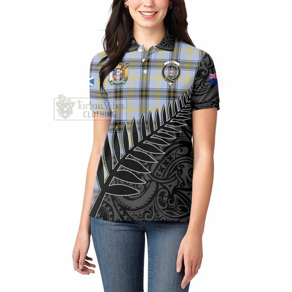 Bell Crest Tartan Women's Polo Shirt with New Zealand Silver Fern Half Style