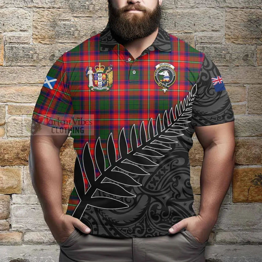 Belshes (Belsches) Crest Tartan Polo Shirt with New Zealand Silver Fern Half Style