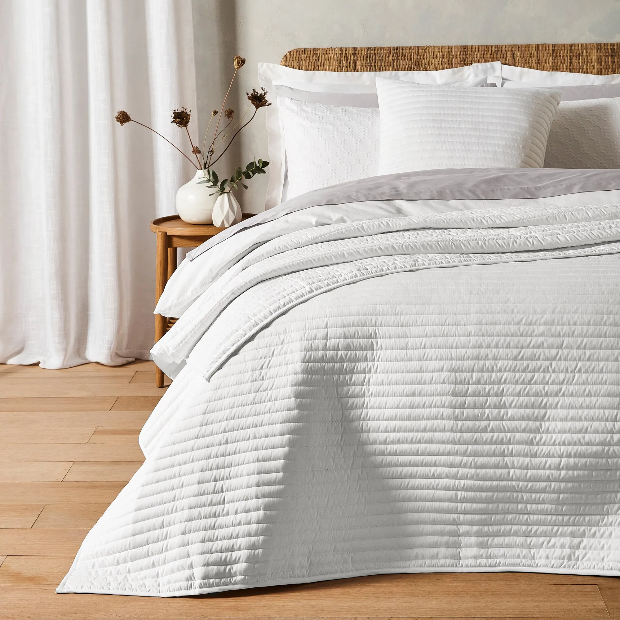 Bianca White Quilted Lines Bedspread (220cm x 230cm)