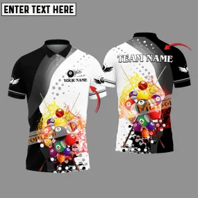 Billiards Water Flow Ball Multicolor Options Personalized Name, Team Name 3D Polo Shirt, Gift for Billiard Lovers