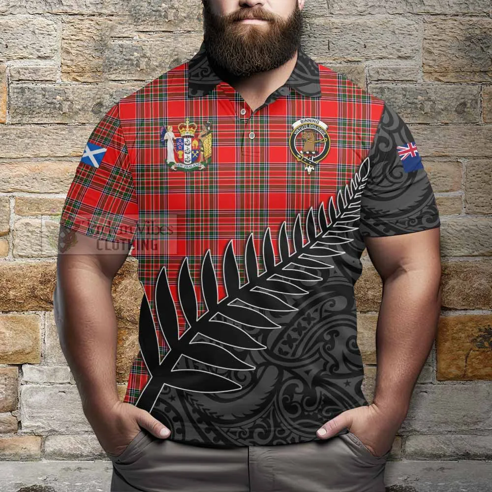 Binning Crest Tartan Polo Shirt with New Zealand Silver Fern Half Style