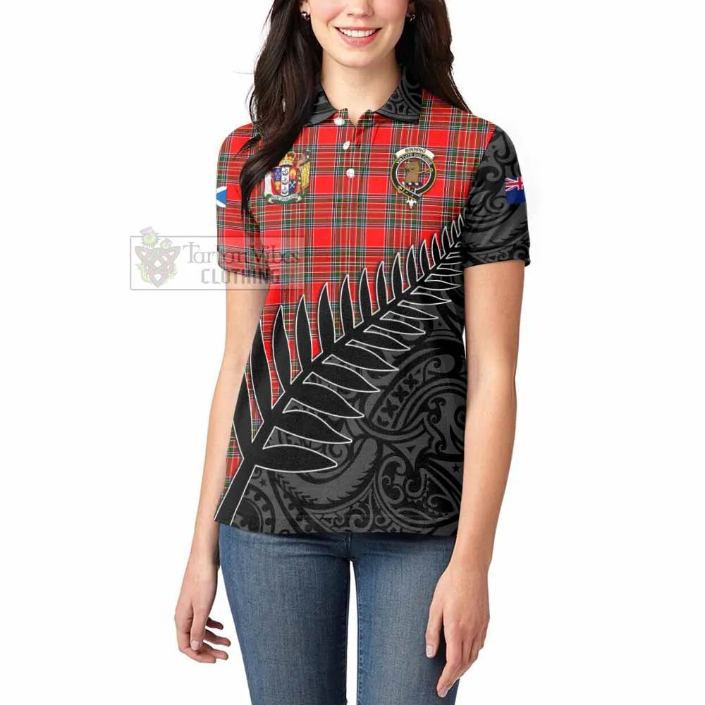 Binning Crest Tartan Women's Polo Shirt with New Zealand Silver Fern Half Style