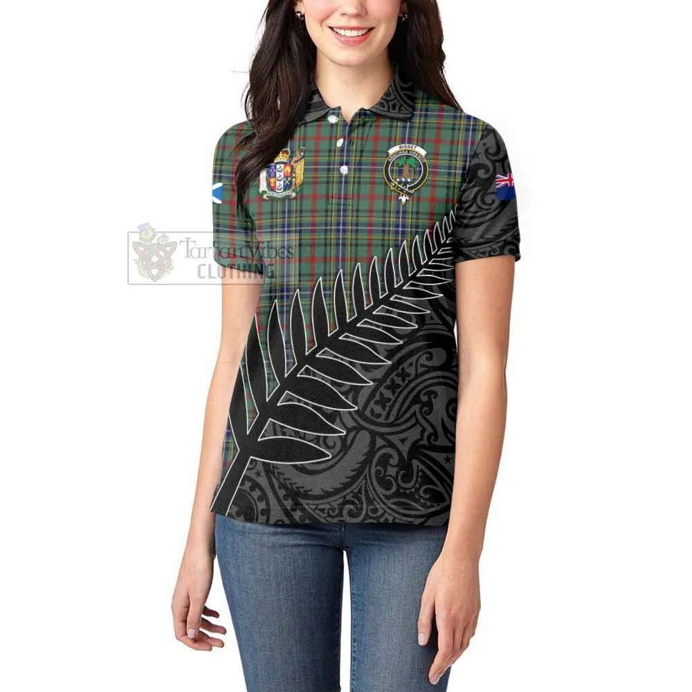 Bisset Crest Tartan Women's Polo Shirt with New Zealand Silver Fern Half Style