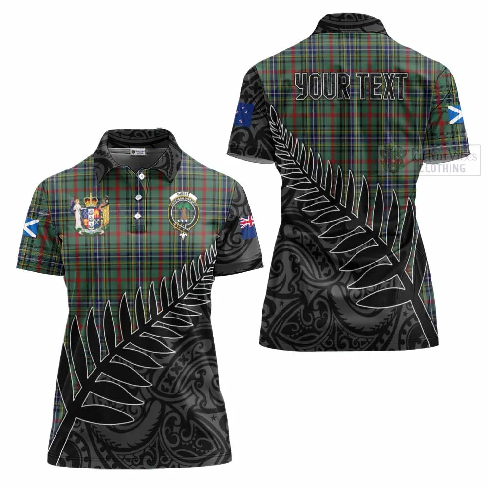 Bisset Crest Tartan Women's Polo Shirt with New Zealand Silver Fern Half Style