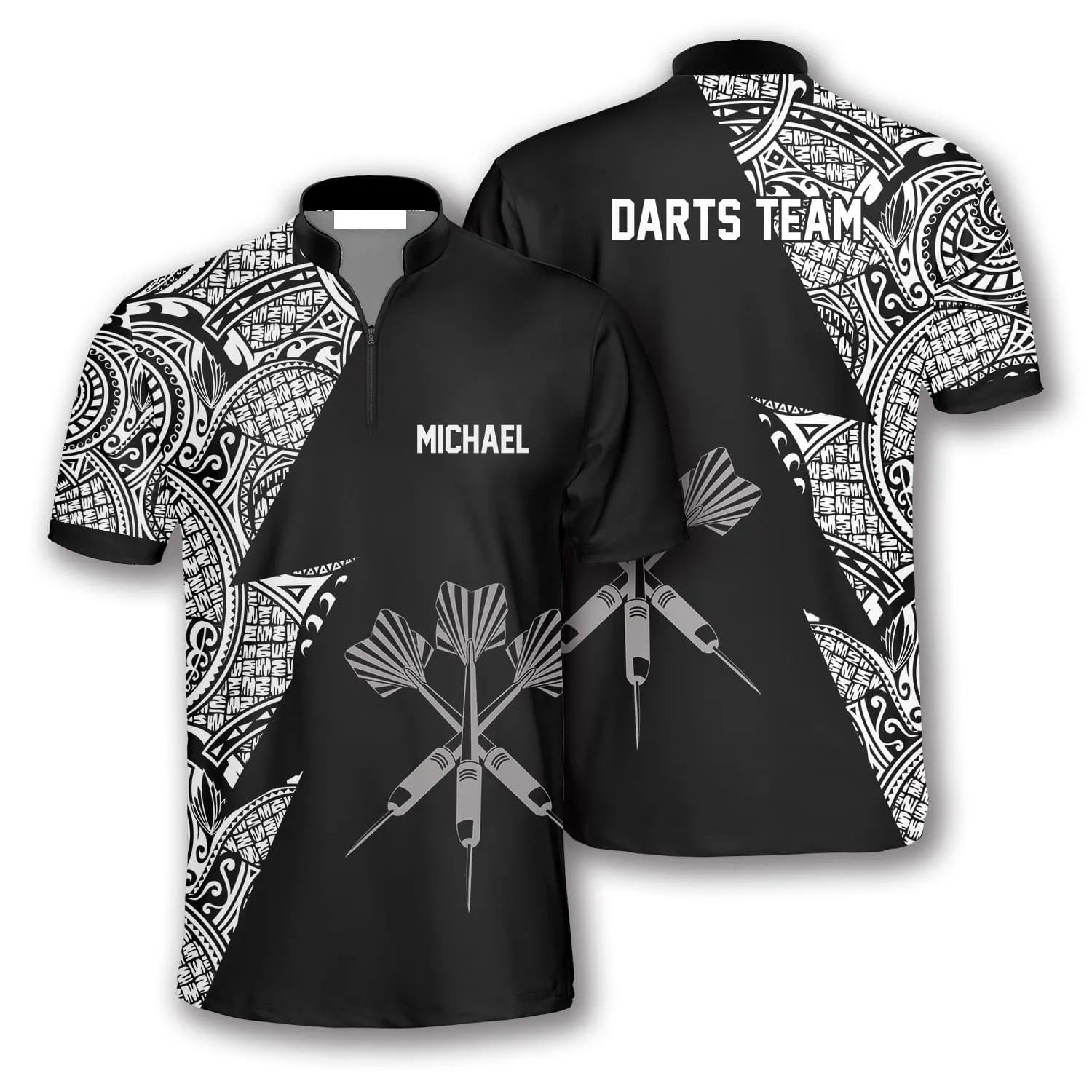 Black White Tribal Custom Darts Jerseys For Men, Gift for Dart Lovers