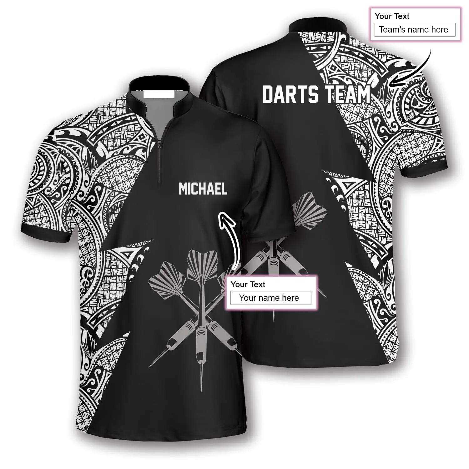 Black White Tribal Custom Darts Jerseys For Men, Gift for Dart Lovers