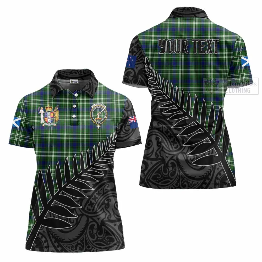 Blackadder Crest Tartan Women's Polo Shirt with New Zealand Silver Fern Half Style