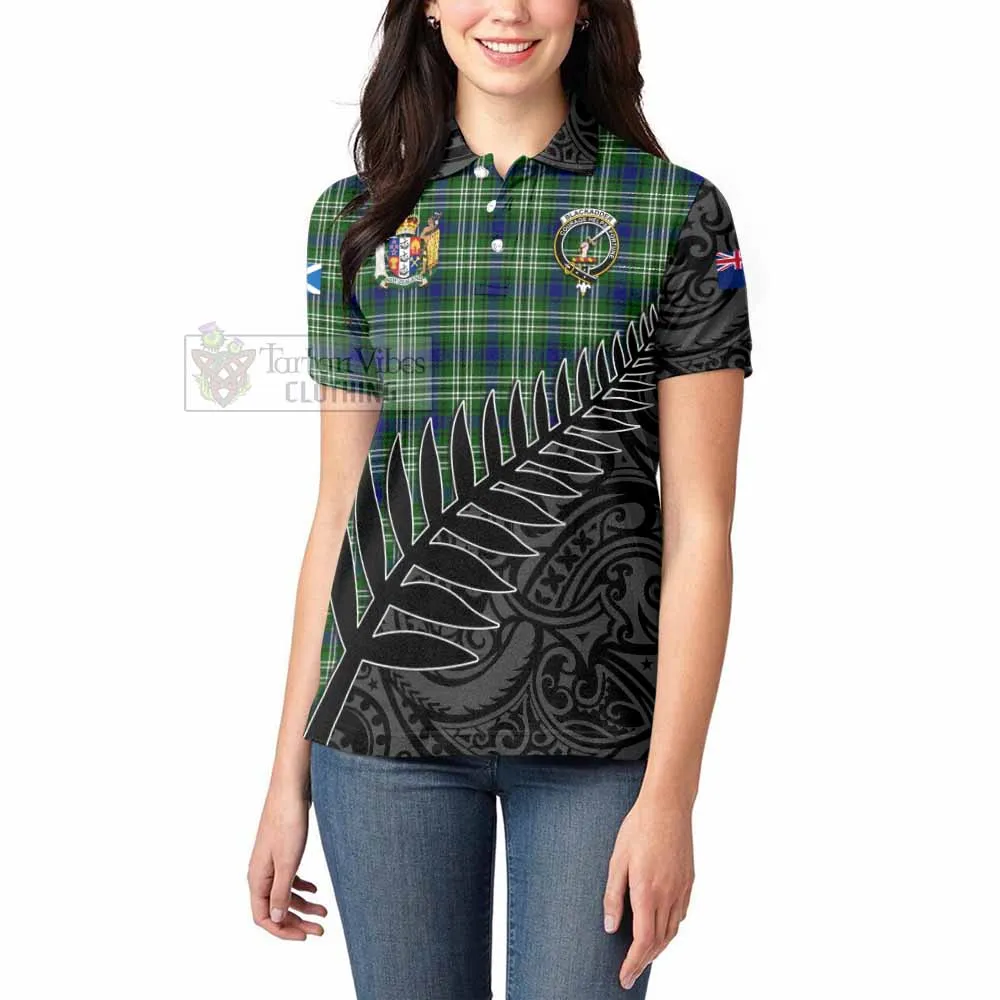 Blackadder Crest Tartan Women's Polo Shirt with New Zealand Silver Fern Half Style