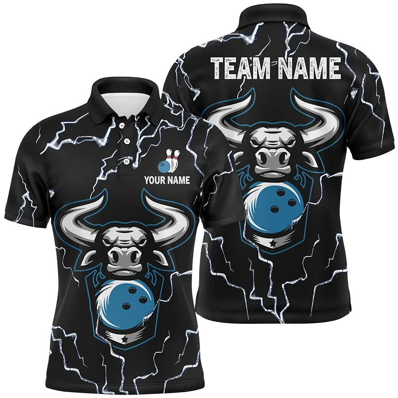 Bowling Bull Thunder Lightning Black Bowling Long Sleeve polo shirts for men custom Bowling Team League Jersey