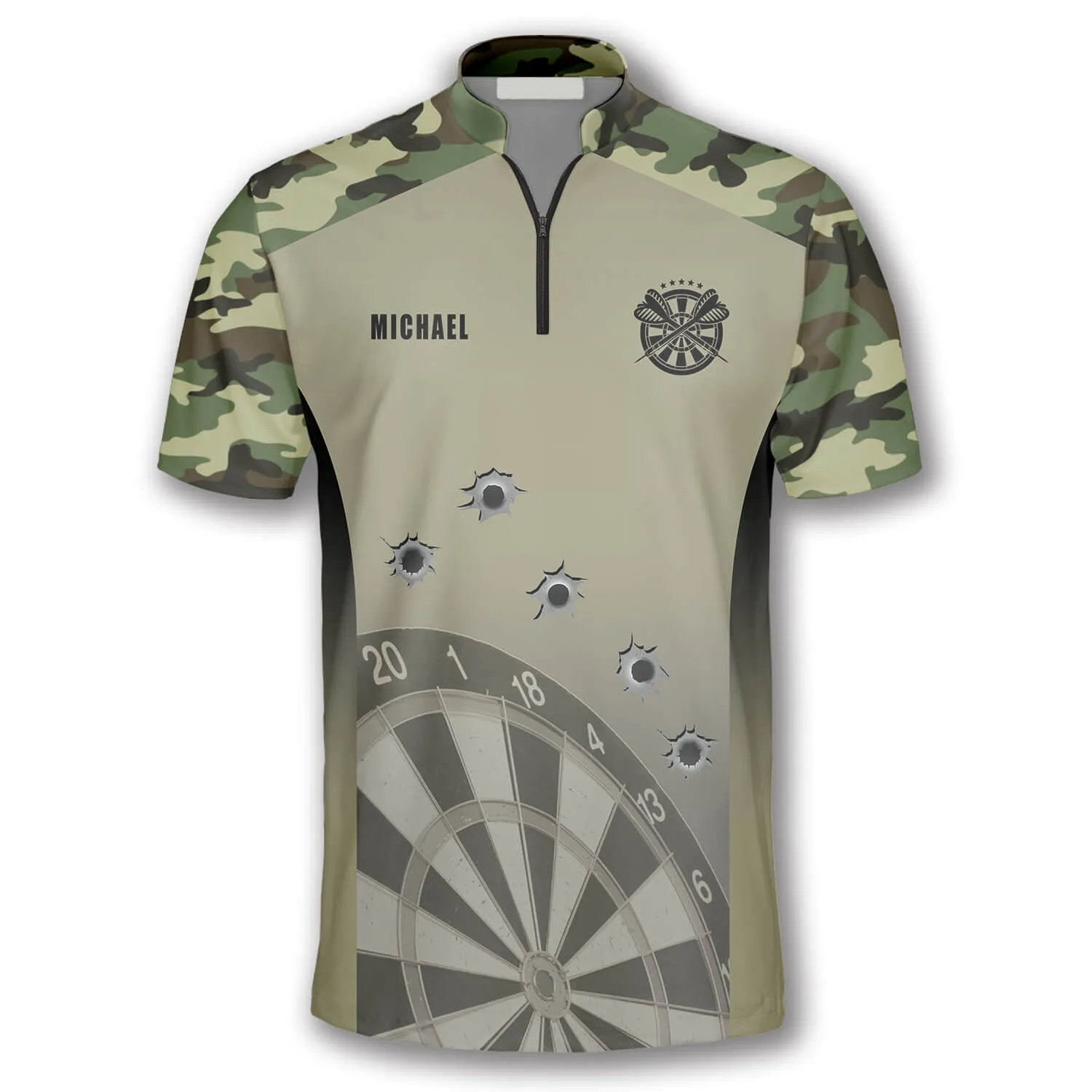 Camouflage Gun Holes Custom Darts Jerseys for Men, Funny Dart Shirt, Idea Gift for Dart Player