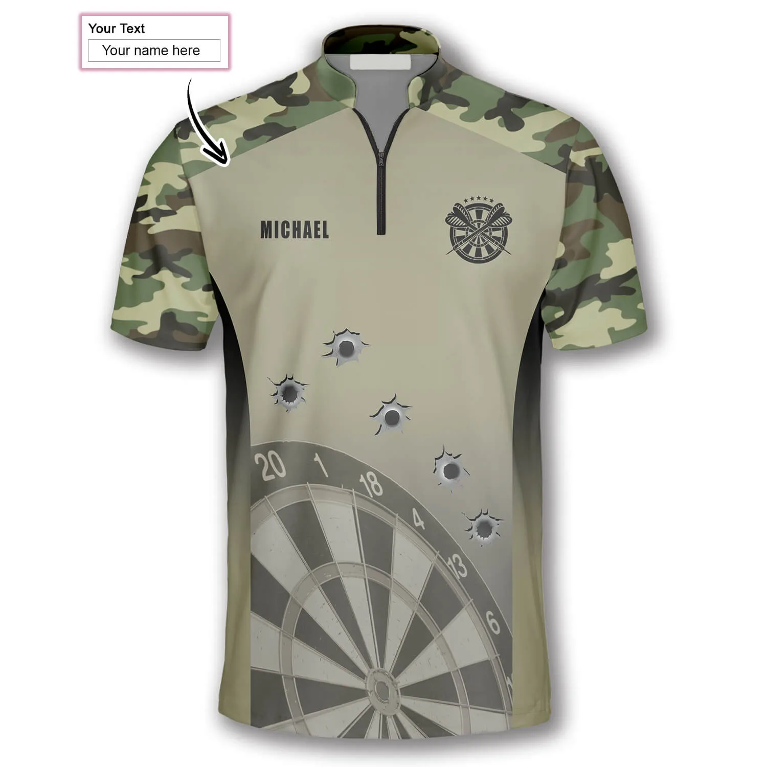 Camouflage Gun Holes Custom Darts Jerseys for Men, Funny Dart Shirt, Idea Gift for Dart Player