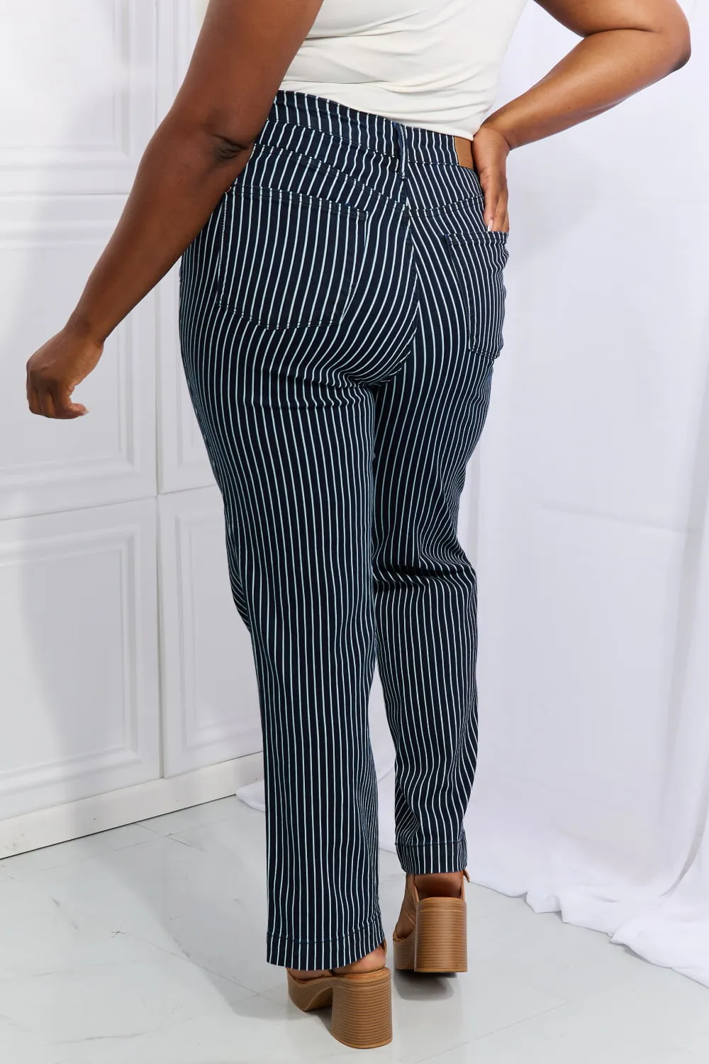 Cassidy Full Size High Waisted Tummy Control Striped Straight Jeans