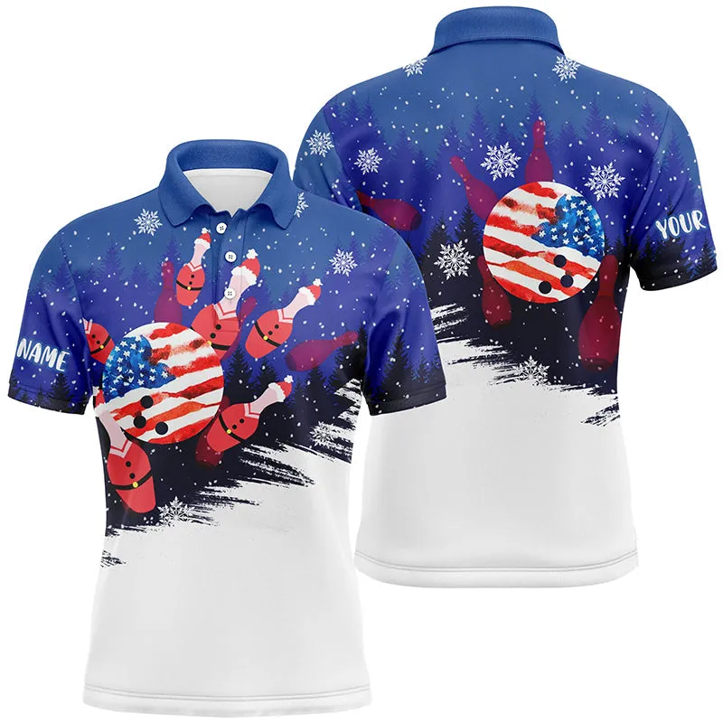 Christmas Bowling Santa Pins American Flag Customized Name And Team Name 3D Shirt, Gift for Bowler