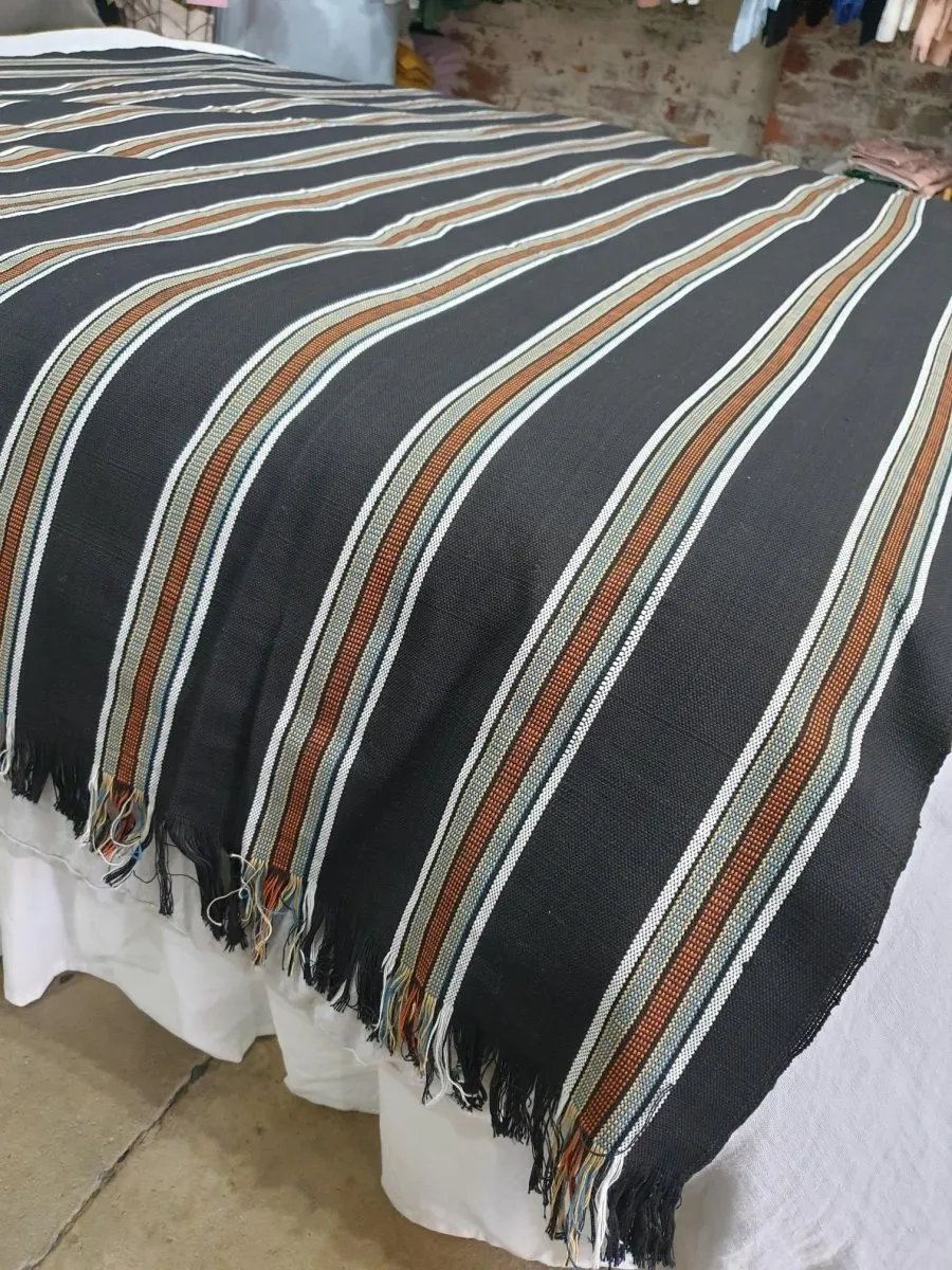 Cotton Throw Blanket - Black Stripe