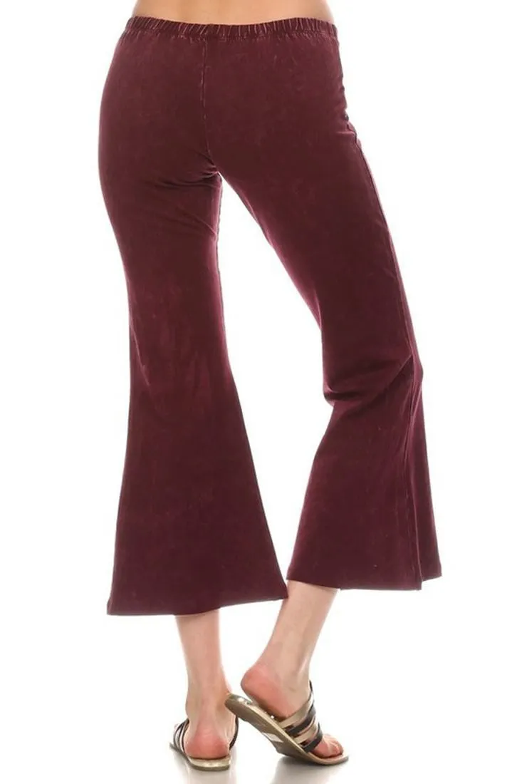 Cropped Pants High Waist Flare Denim Burgundy