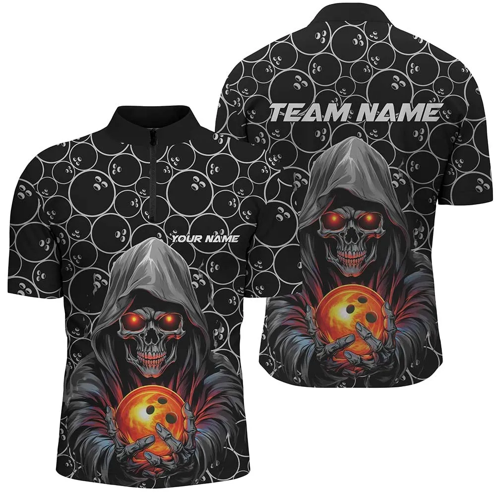 Custom Bowlers Outfits Skull Multi Color Bowling Quarter Zip Shirts Men Bowling League Team Jerseys