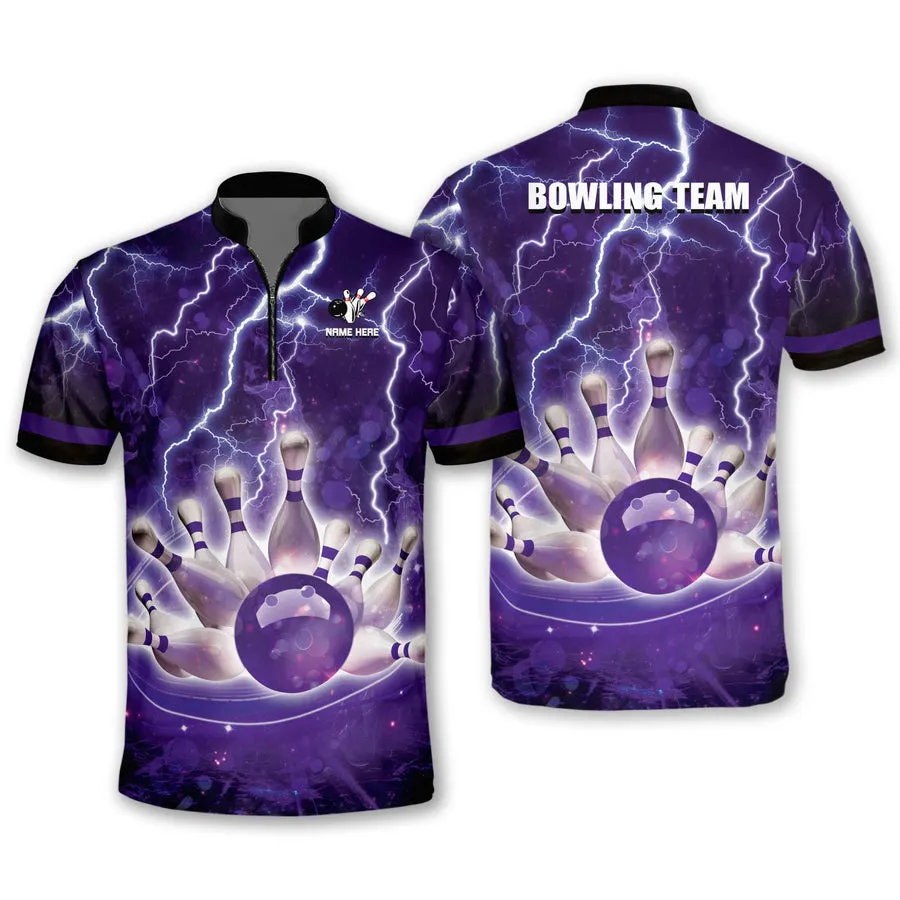 Custom Bowling Shirts Men Women Funny Multi Color Thunder Polo Shirt, Idea Gift for Bowling Players