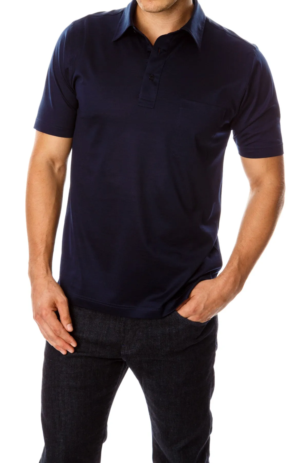 David August Mercerized Cotton Polo Navy