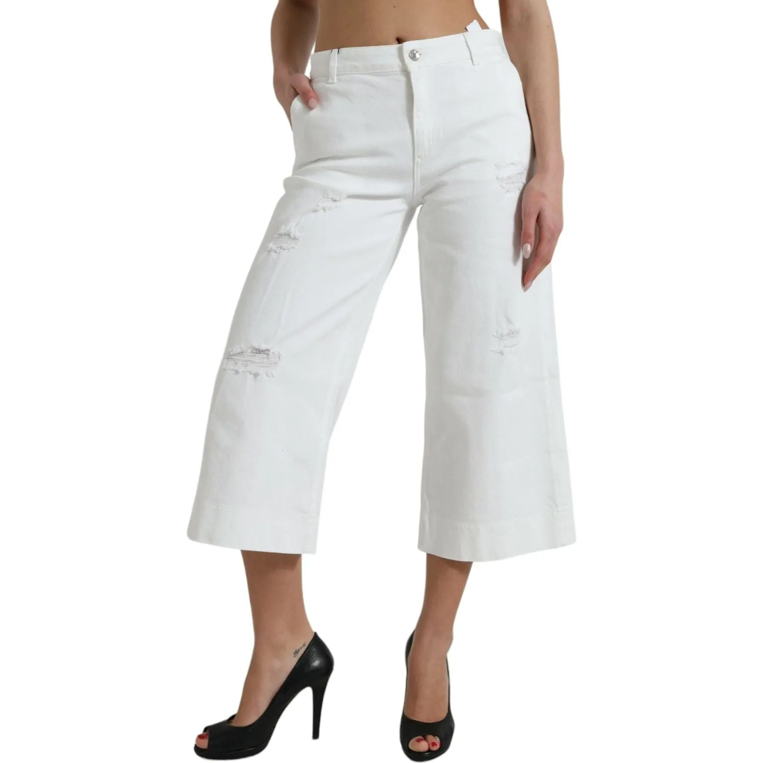 Dolce & Gabbana Elegant White Mid-Waist Denim Cropped Jeans