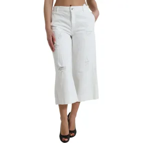 Dolce & Gabbana Elegant White Mid-Waist Denim Cropped Jeans