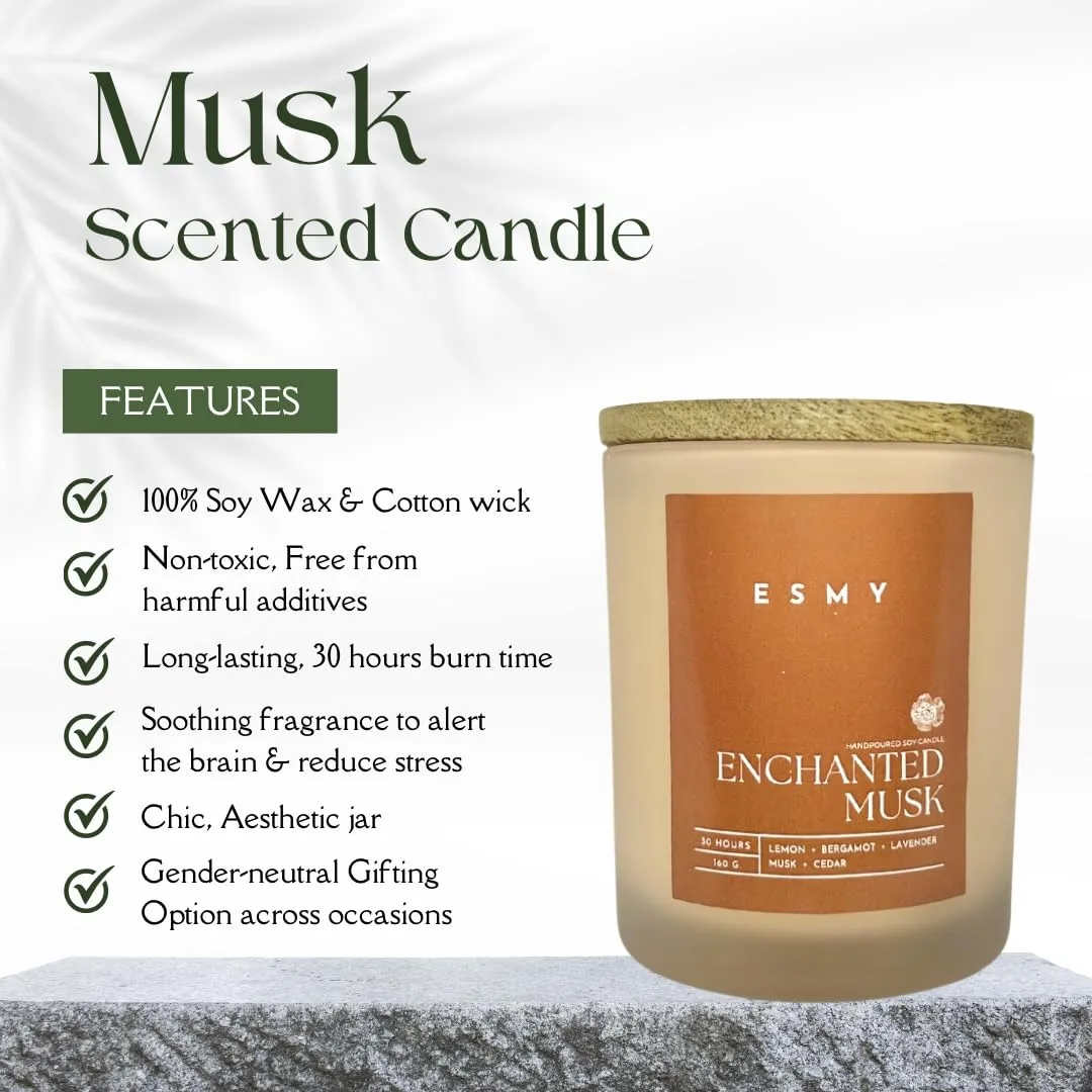 ESMY Soy Wax Scented Candle | Enchanted Musk | 30 Hours Burn Time | Non-Toxic, Long-Lasting, Premium Scented Candle for Home Decor, Gifting & Aromatherapy