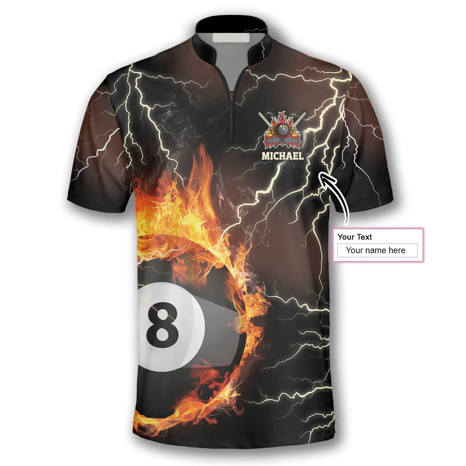 Fire Flame Lightning Custom Billiard Jerseys for Men, Perfect Gift for Billiard Player