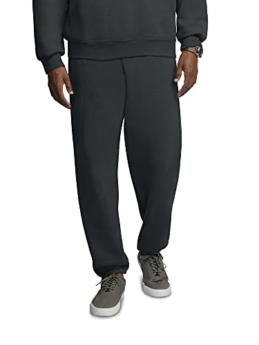 Fruit of the Loom mens Eversoft Fleece & Joggers (Regular Big Man) Sweatpants, Elastic Bottom - Black Heather, Large US