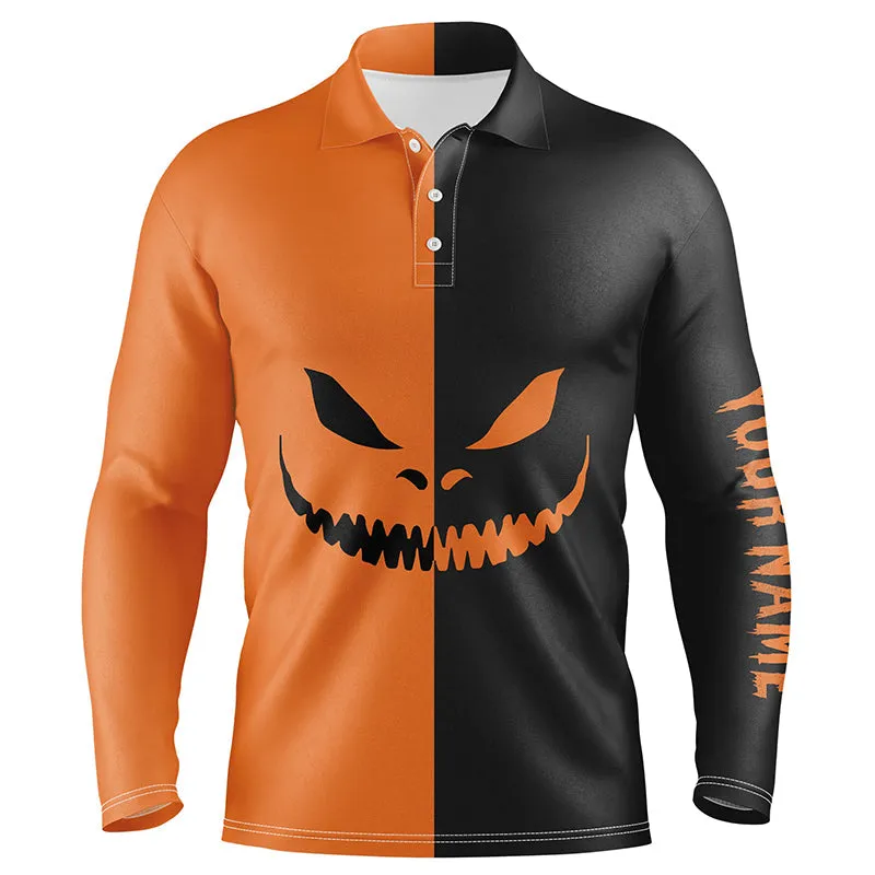 Funny Mens Golf Polo Shirts Halloween Grimace Custom Black And Orange Halloween Mens Golf Wears