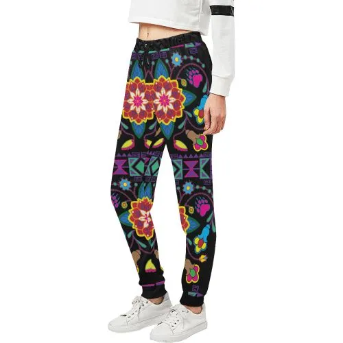 Geometric Floral Winter-Black Women's Sweatpants