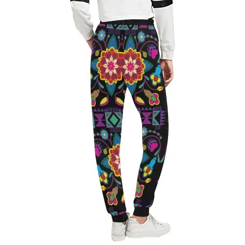 Geometric Floral Winter-Black Women's Sweatpants