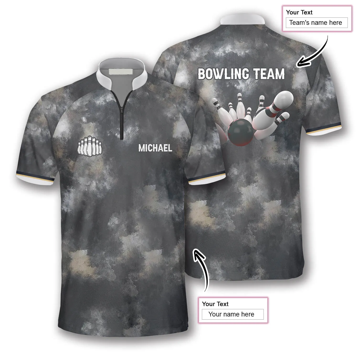 Grey Tie Dye Custom Bowling Jerseys for Men, Idea Gift for Bowler, Bowling Tie Dye Shirt