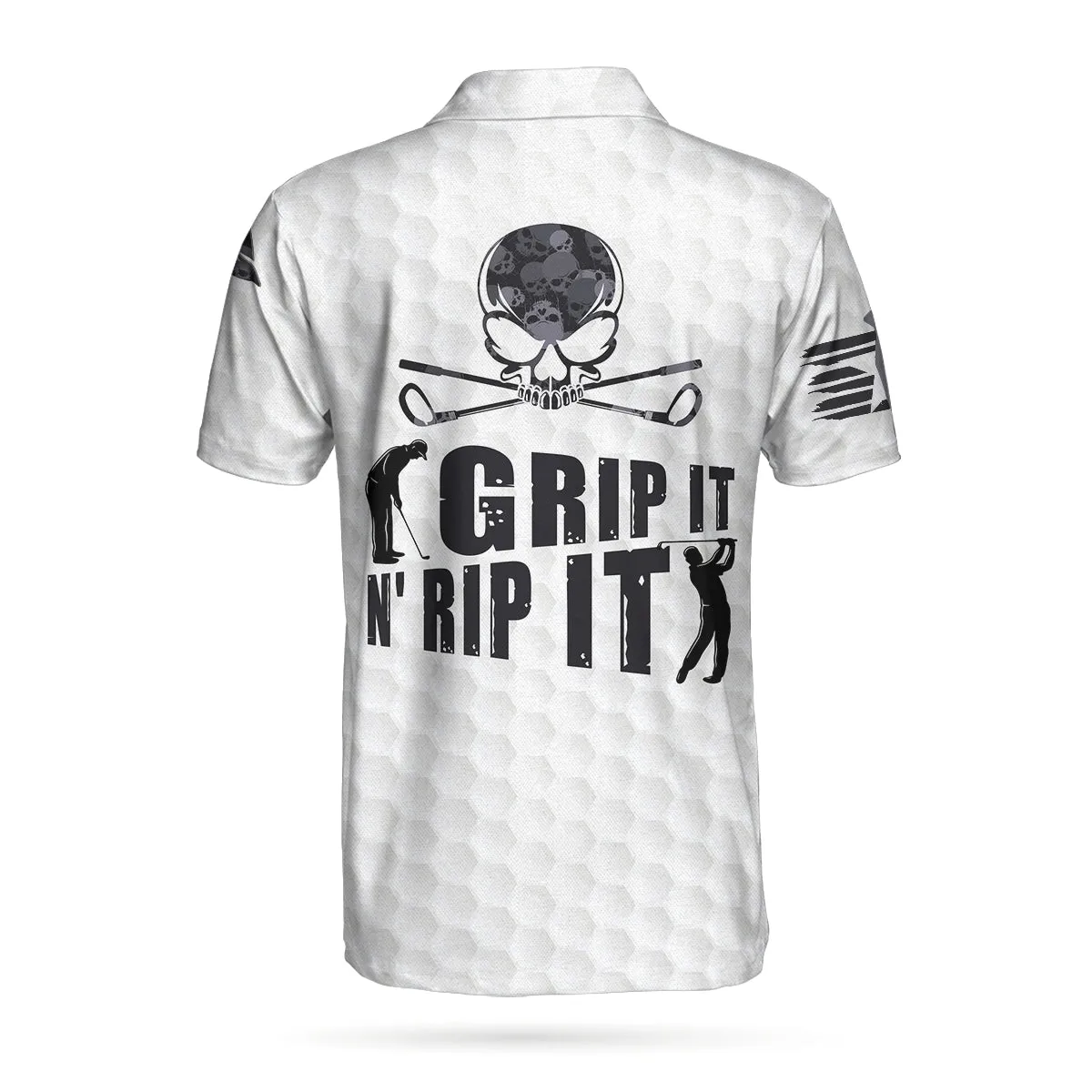 Grip It N' Rip It Golf Ball Texture Short Sleeve Polo Shirt, Ripped Skull Pattern Polo Shirt, Best Golf Shirt For Men Coolspod