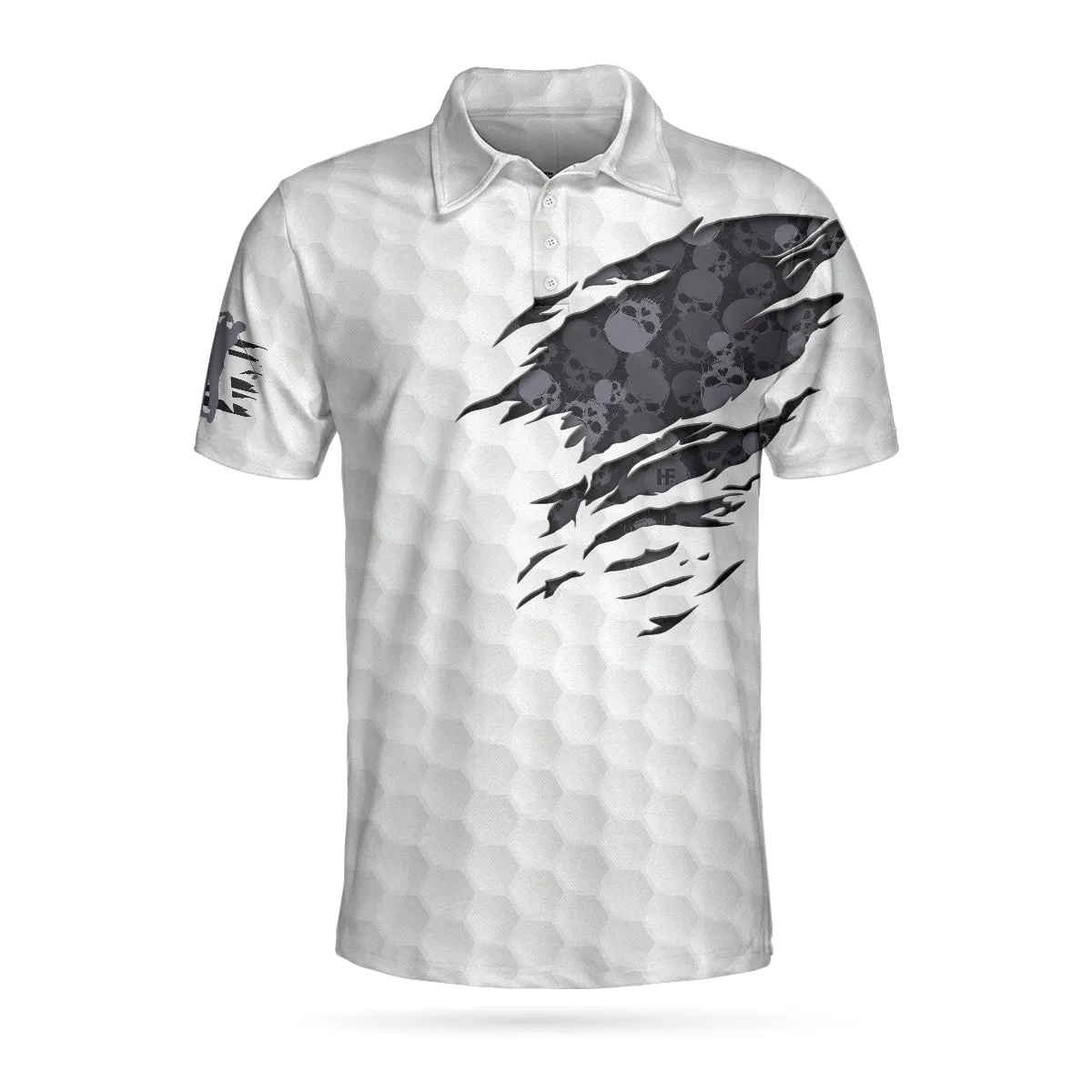 Grip It N' Rip It Golf Ball Texture Short Sleeve Polo Shirt, Ripped Skull Pattern Polo Shirt, Best Golf Shirt For Men Coolspod