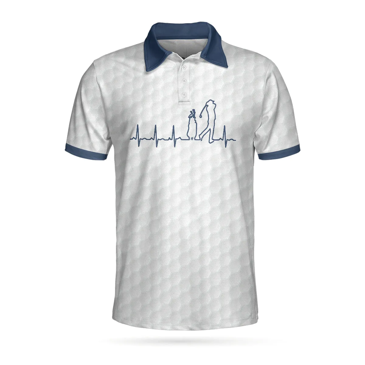 Heartbeat Golfer White And Navy Golf Polo Shirt For Men, Best Gift For Golfers Coolspod