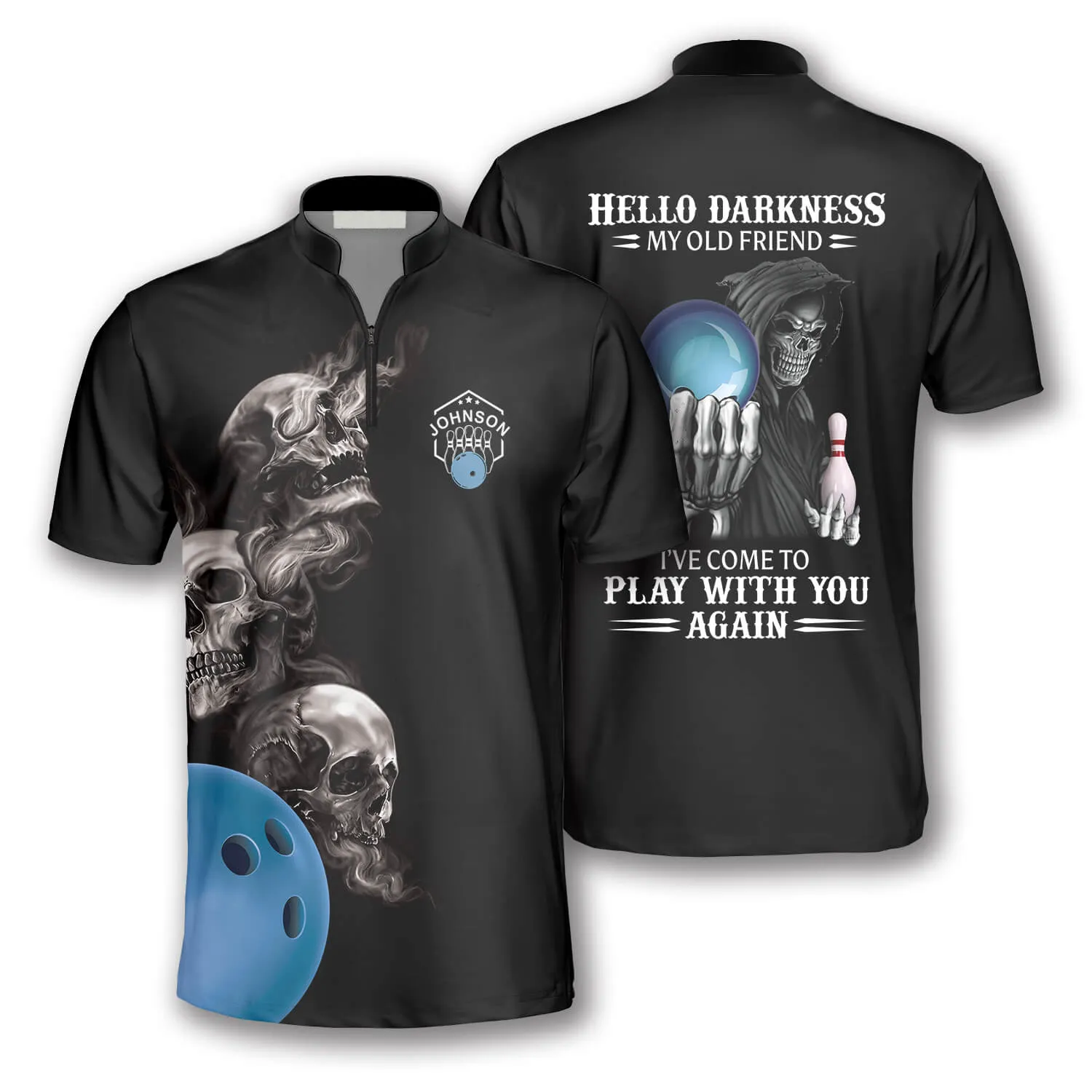 Hello Darkness My Old Friend Custom Bowling Jerseys for Men, Reaper Bowling Shirt, Skull Bowling Shirt